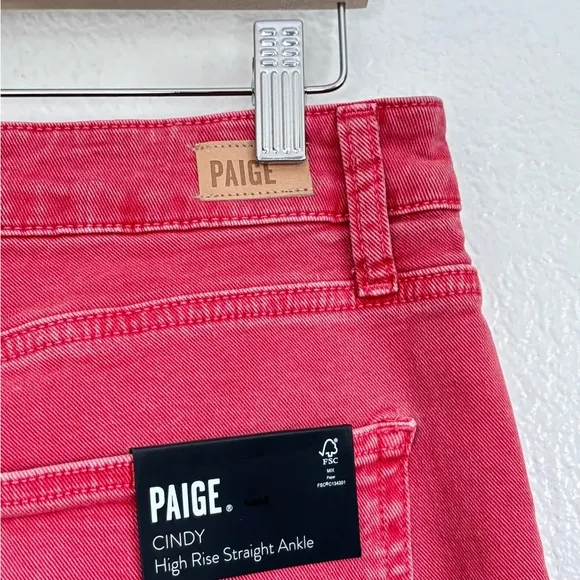 PAIGE CINDY High Rise Straight Ankle Raw Hem Jeans Size: 30