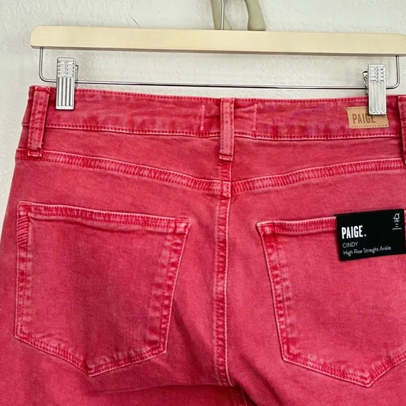 PAIGE CINDY High Rise Straight Ankle Raw Hem Jeans Size: 30