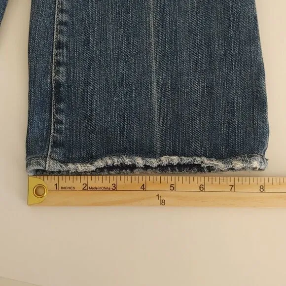 PAIGE Premium Denim Women's Low Rise Bootcut Distressed Jeans w/ Patches Sz 26