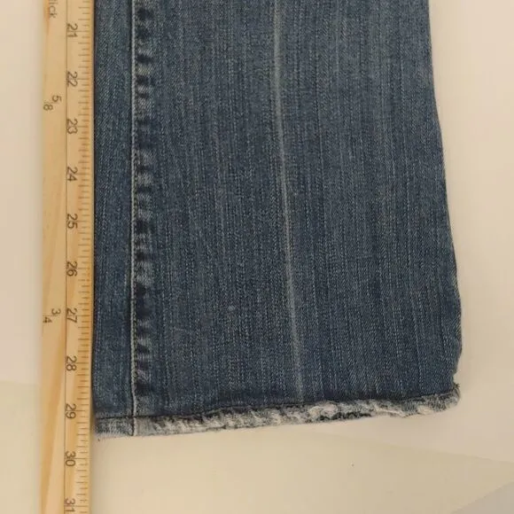 PAIGE Premium Denim Women's Low Rise Bootcut Distressed Jeans w/ Patches Sz 26