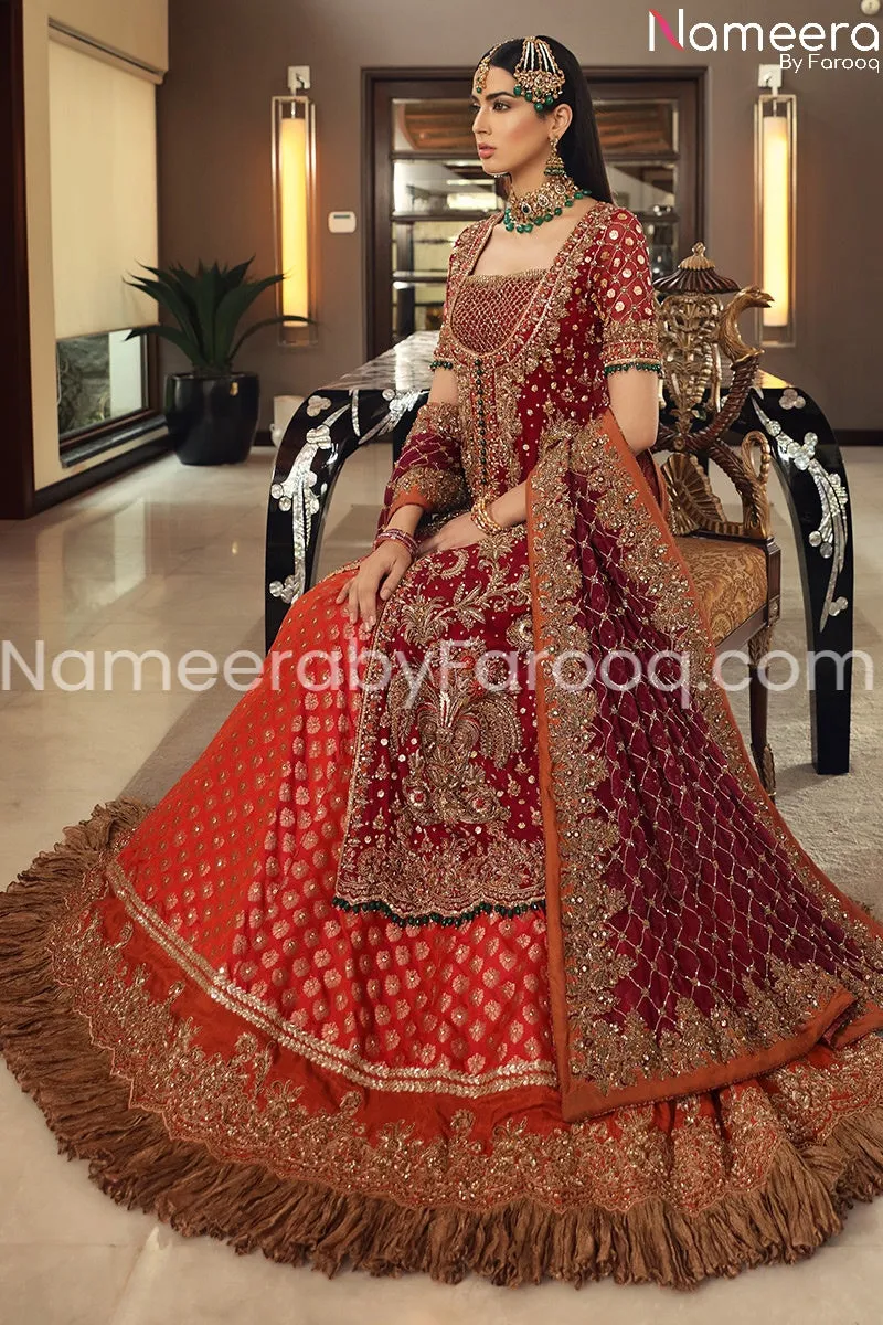 Pakistani Bridal Red Dress with Embroidered Gown #BB121