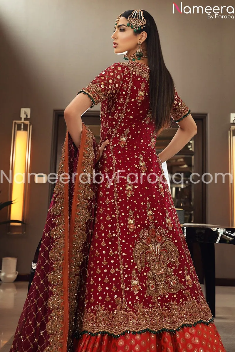 Pakistani Bridal Red Dress with Embroidered Gown #BB121