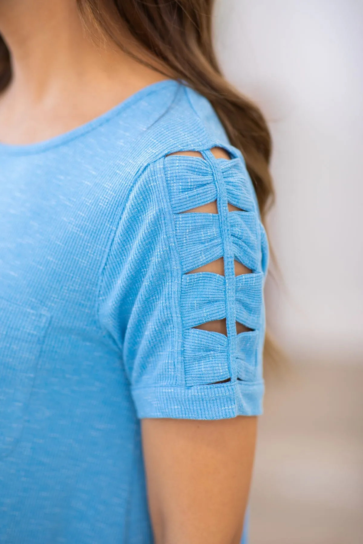 Pastel Blue Ladder Sleeve Knit T-Shirt Dress