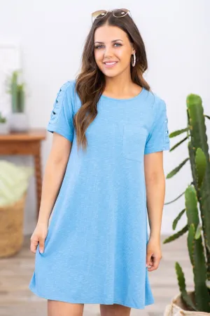 Pastel Blue Ladder Sleeve Knit T-Shirt Dress
