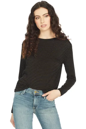 Pencil Stripe Drop Shoulder Crew (Coastal/Olive Oil)