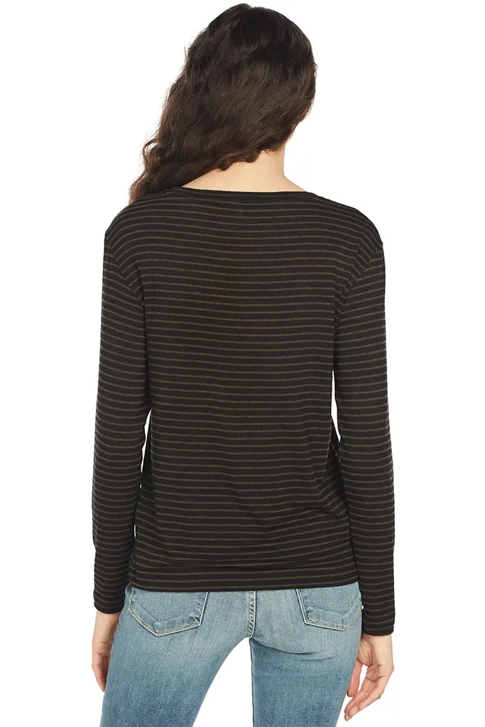 Pencil Stripe Drop Shoulder Crew (Coastal/Olive Oil)