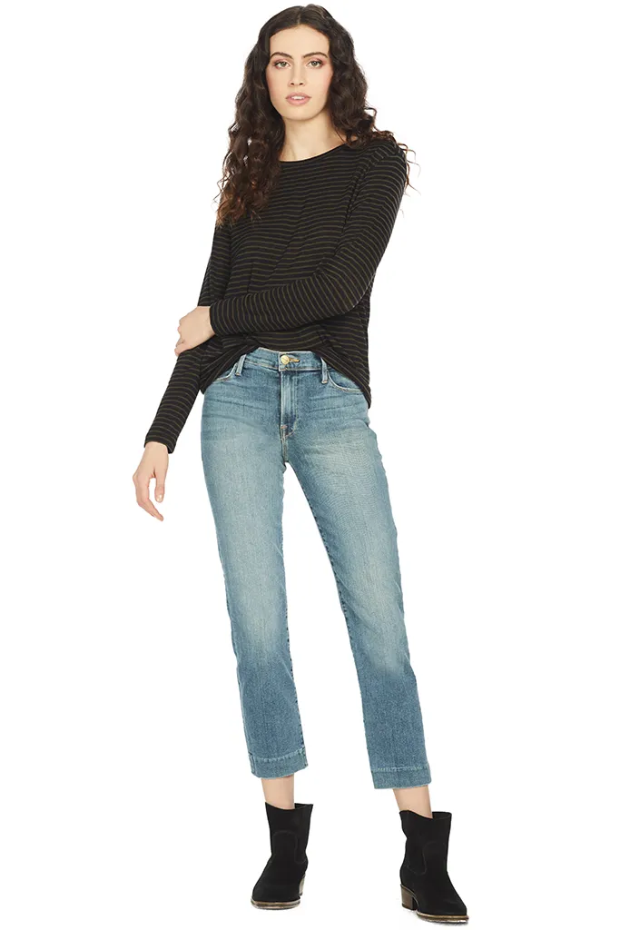 Pencil Stripe Drop Shoulder Crew (Coastal/Olive Oil)