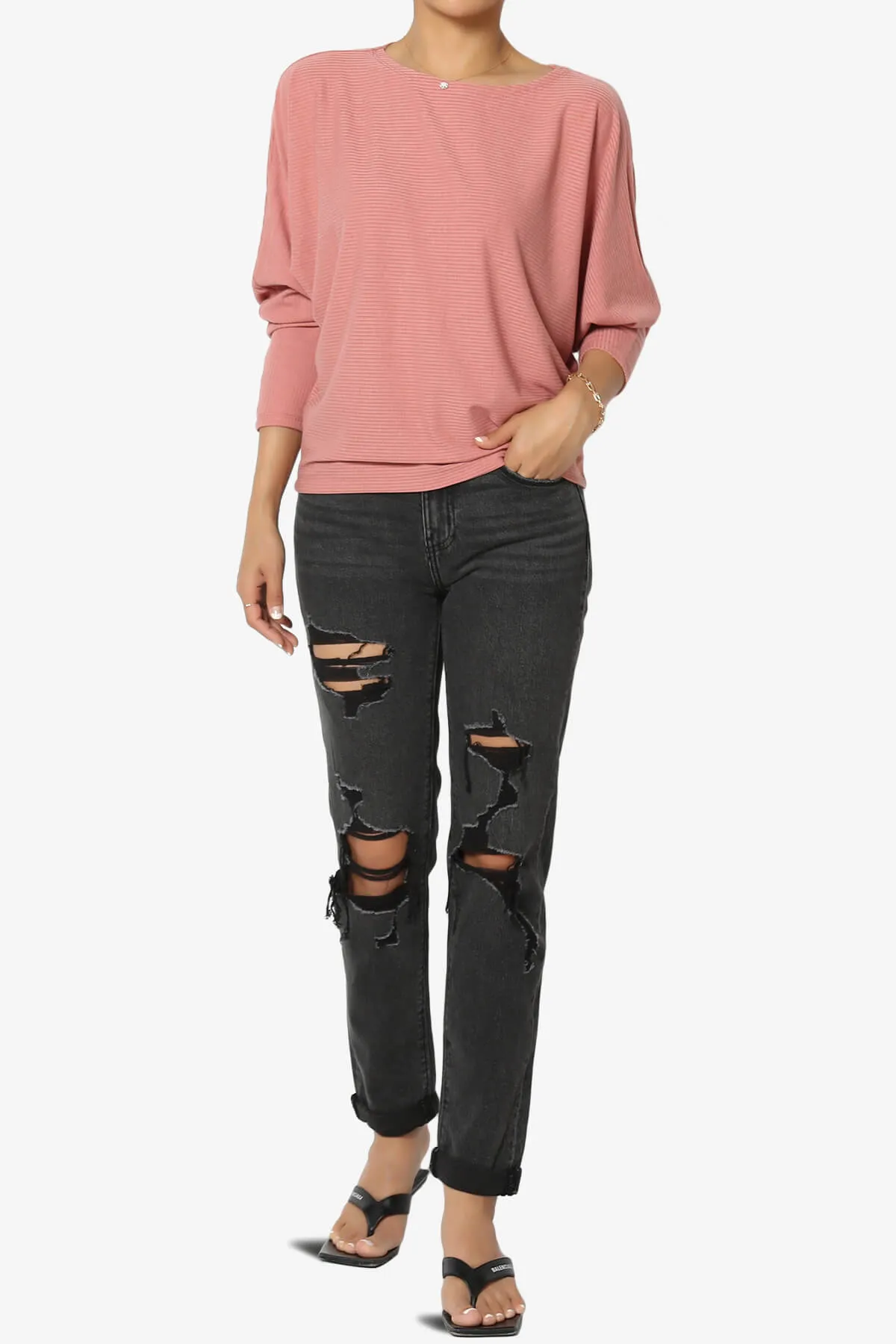 Pepper Dolman Sleeve Ribbed Top