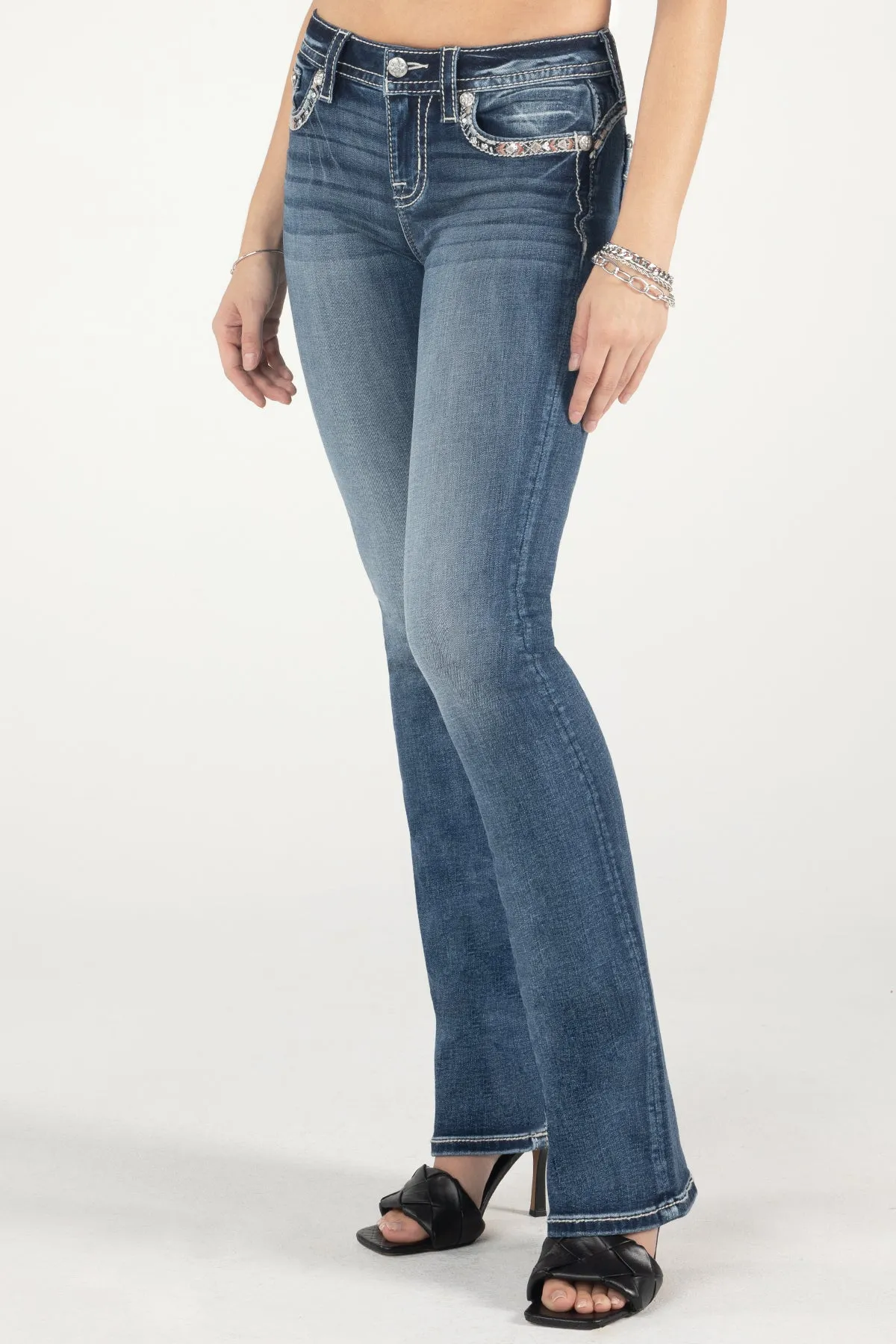Pink Border Stitch Bootcut Jeans