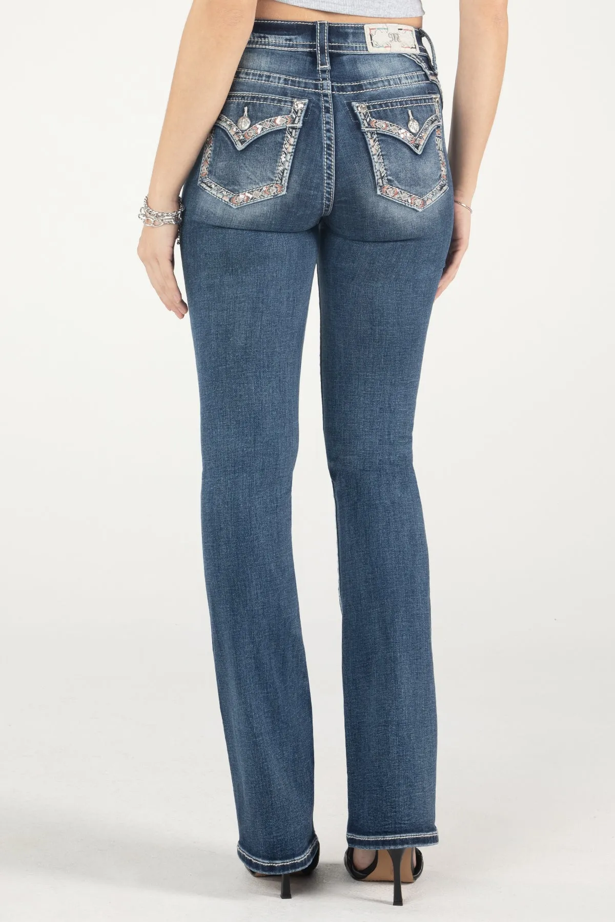 Pink Border Stitch Bootcut Jeans