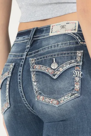 Pink Border Stitch Bootcut Jeans