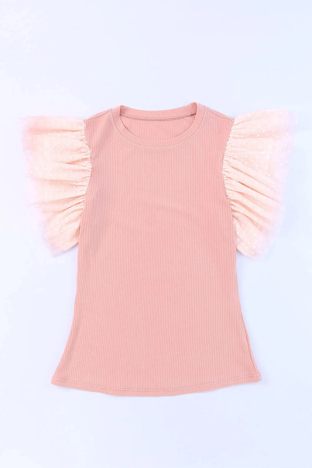 Pink Dot Mesh Ruffle Knit Top