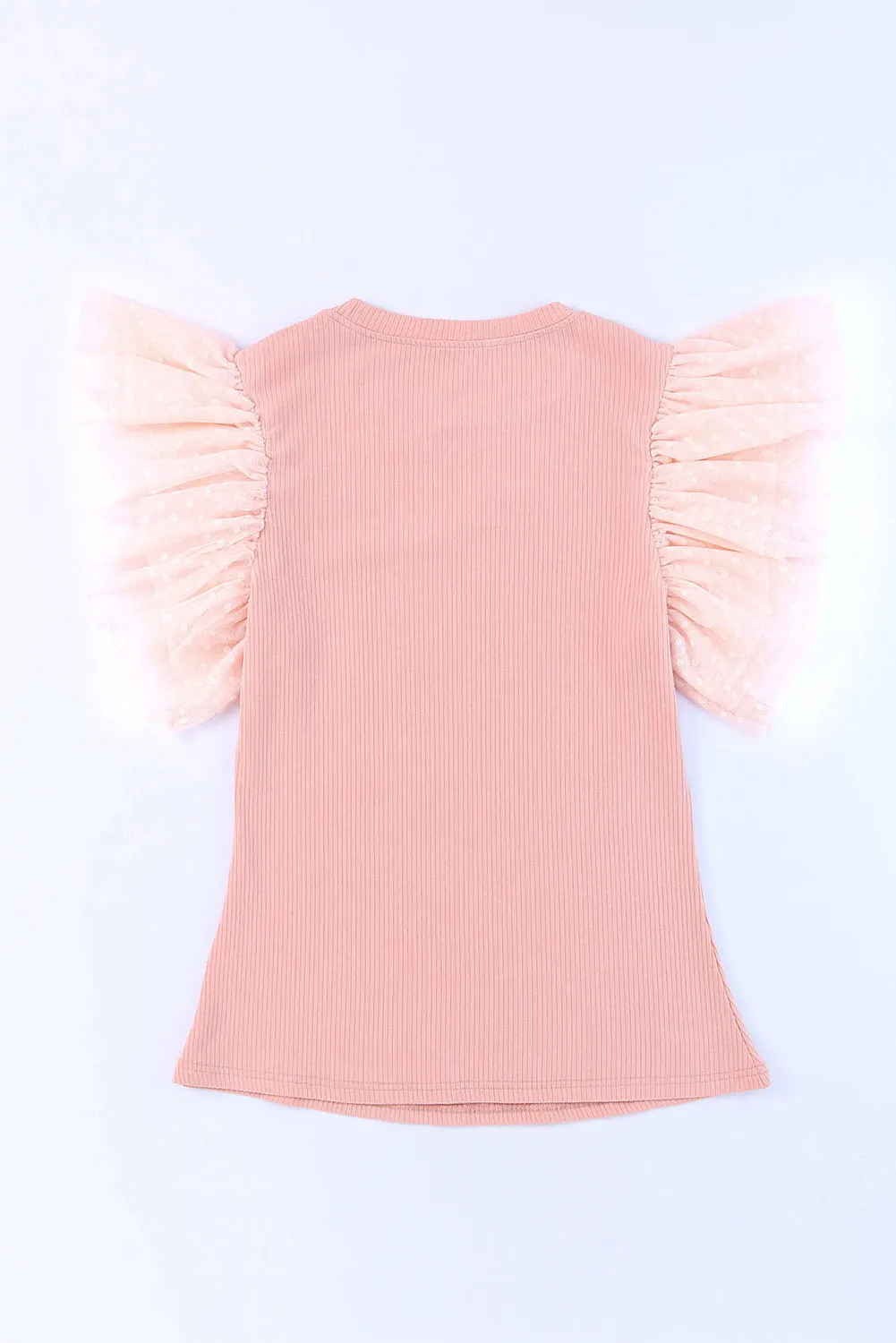 Pink Dot Mesh Ruffle Knit Top