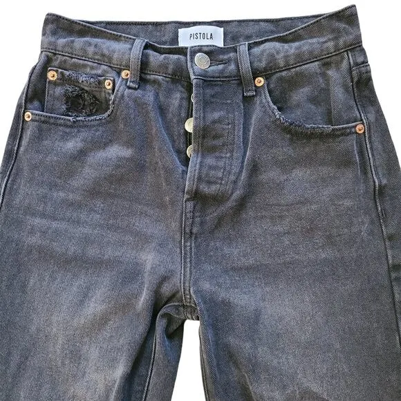 PISTOLA Keaton Distressed Straight Leg Busted Knee Jeans Black P6430FBK-TAU  24