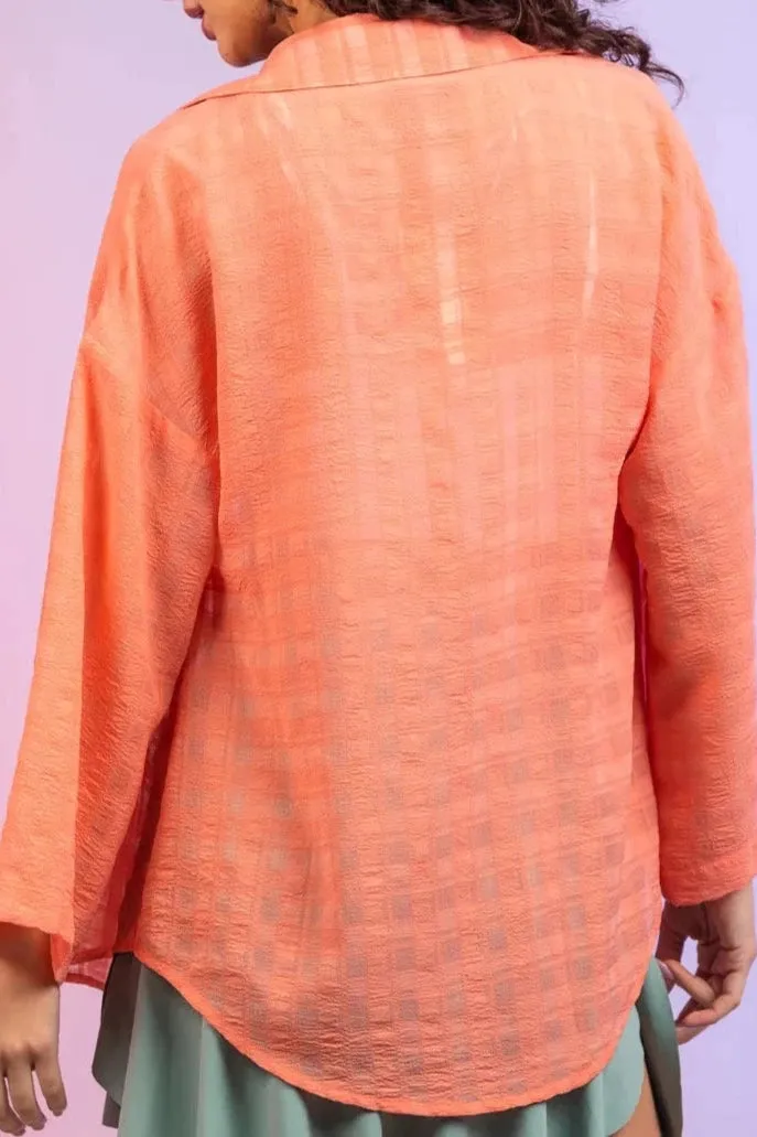 Plus Size Long Sleeve Sheer Blouse