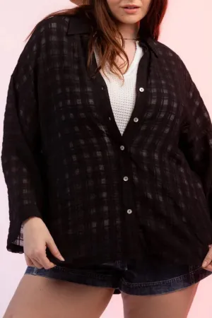 Plus Size Long Sleeve Sheer Blouse