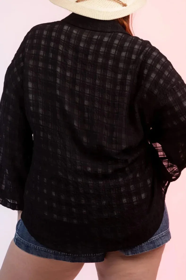Plus Size Long Sleeve Sheer Blouse