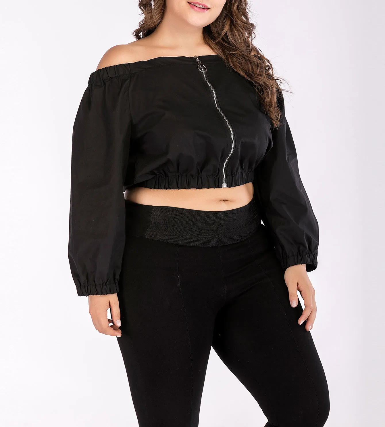 Plus Size One-neck Blouse Long-sleeved T-shirt