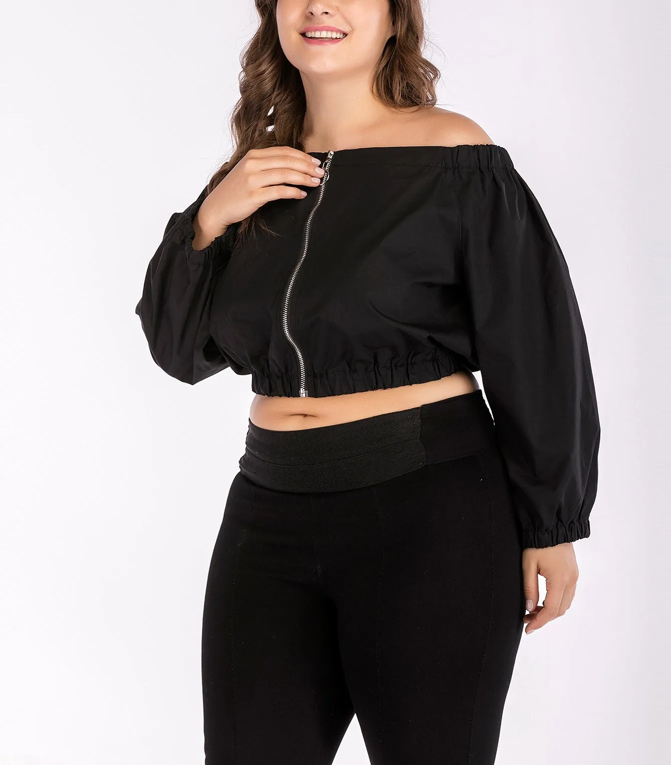 Plus Size One-neck Blouse Long-sleeved T-shirt