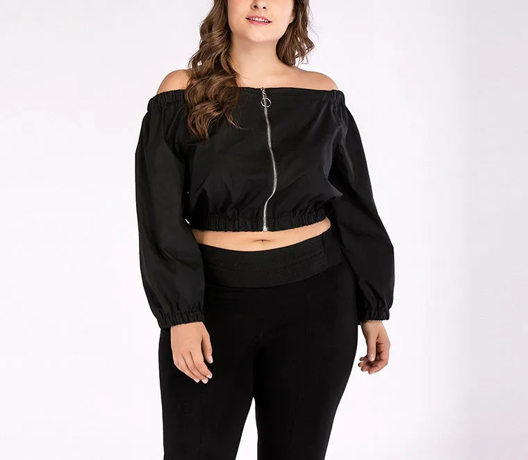 Plus Size One-neck Blouse Long-sleeved T-shirt