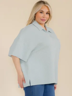 PLUS SIZE SHORT SLEEVE FRONT POCKETS BUTTON UP BLOUSE