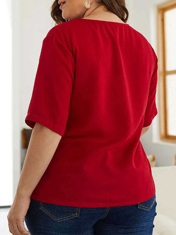 Plus Size Solid Color Zip Top