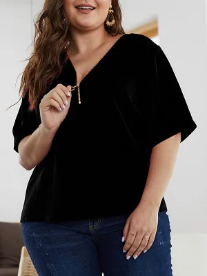 Plus Size Solid Color Zip Top