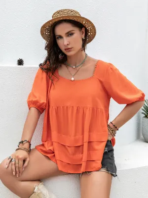 Plus Size Square Neck Half Sleeve Blouse (2 Colors)