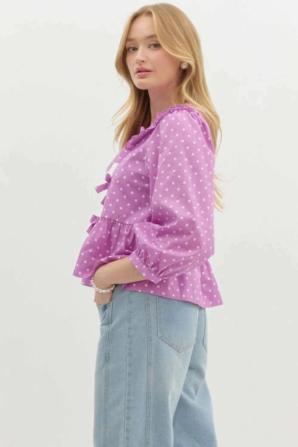 Polka dot print ¾ band cuff top