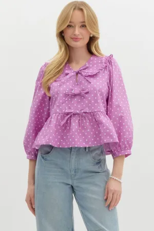 Polka dot print ¾ band cuff top