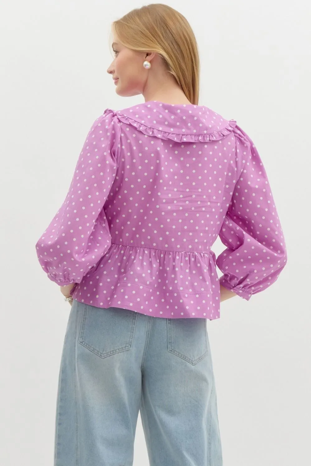Polka dot print ¾ band cuff top