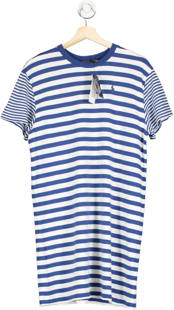 Polo Ralph Lauren Blue Striped Embroidered Polo Pony Logo T-Shirt Dress UK L
