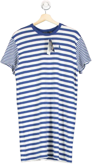 Polo Ralph Lauren Blue Striped Embroidered Polo Pony Logo T-Shirt Dress UK L