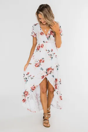 Promise To Keep Hi-Low Floral Maxi Dress- Ivory