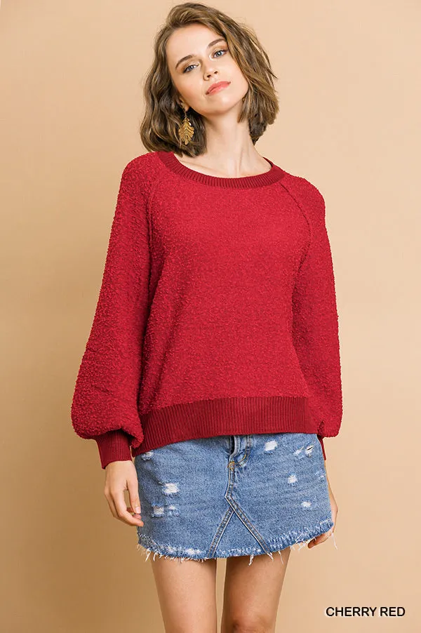 Puff Sleeve Boat Neck Sweater