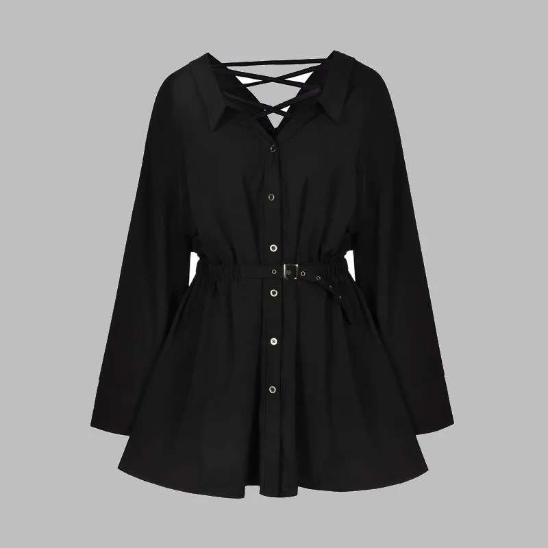 "BLACK CROSS STRAP SHIRT" DRESS N102709