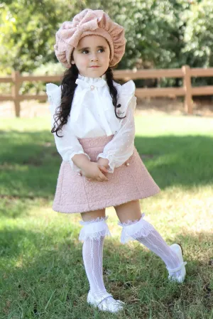 "Blaire" Blouse & Dusky Pink Bouclé Skirt