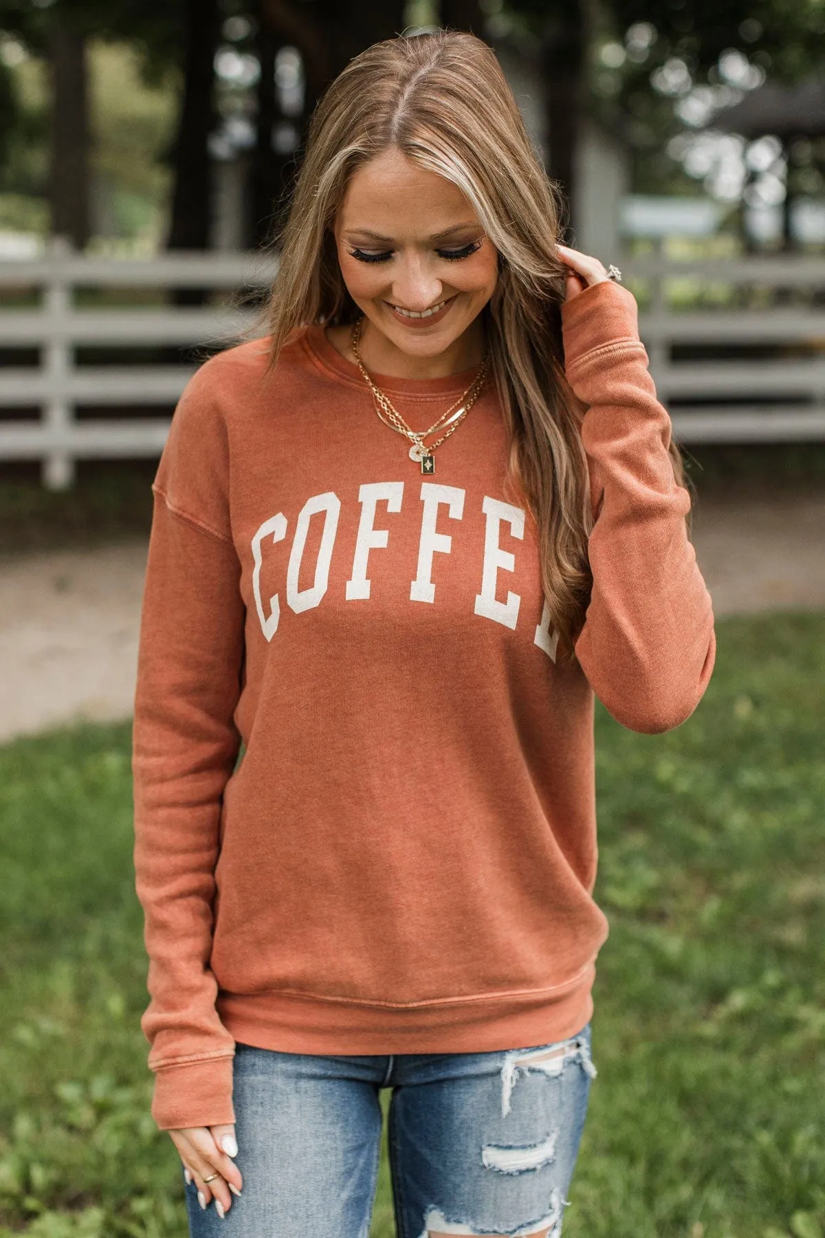 "Coffee" Crew Neck Pullover- Pumpkin