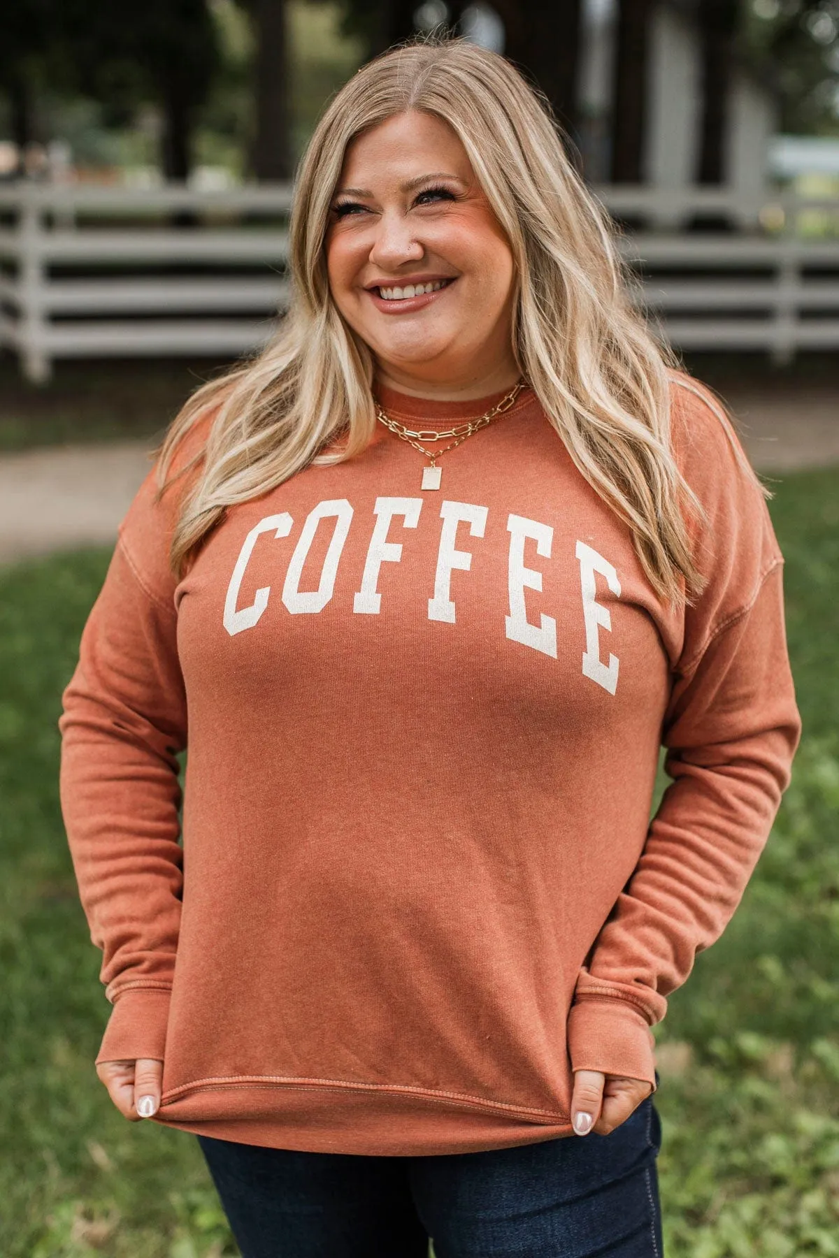 "Coffee" Crew Neck Pullover- Pumpkin