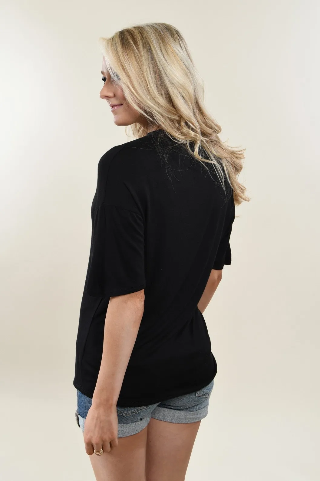 Raw Edge Mock Neck Top ~ Black