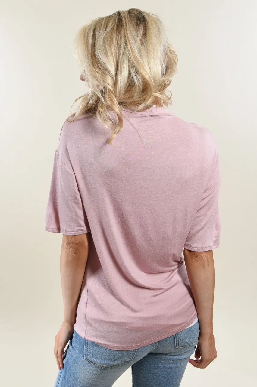 Raw Edge Mock Neck Top ~ Blush