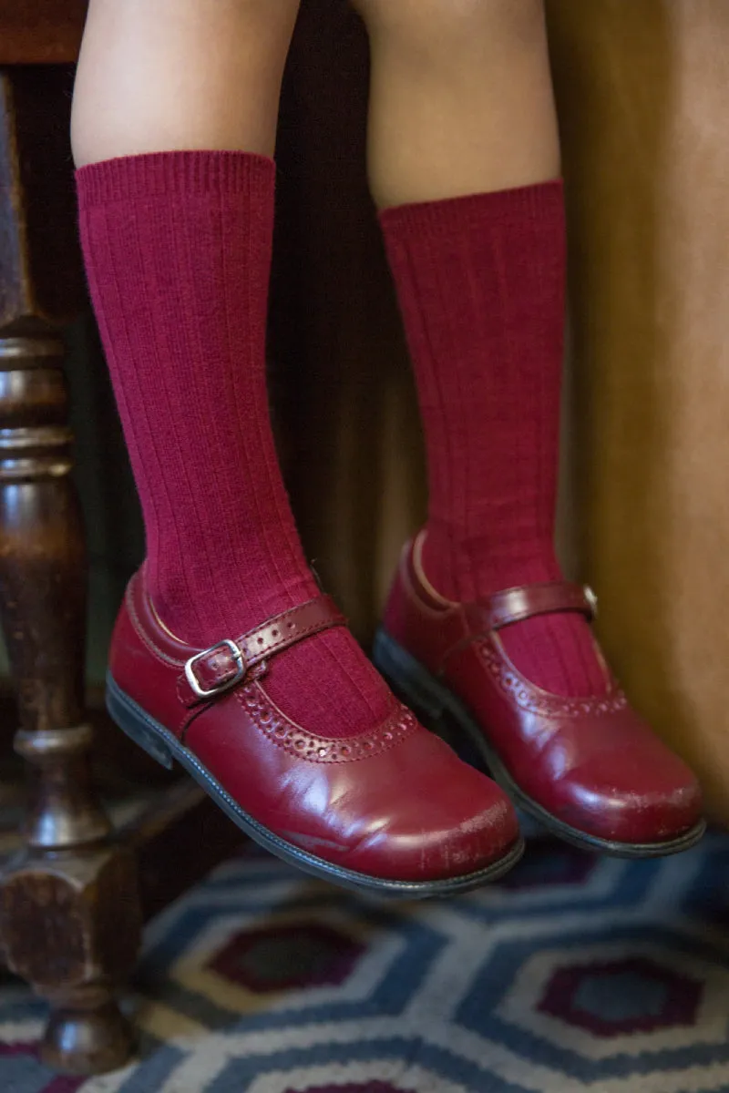 Ribbed Knee High Socks Burgundy
