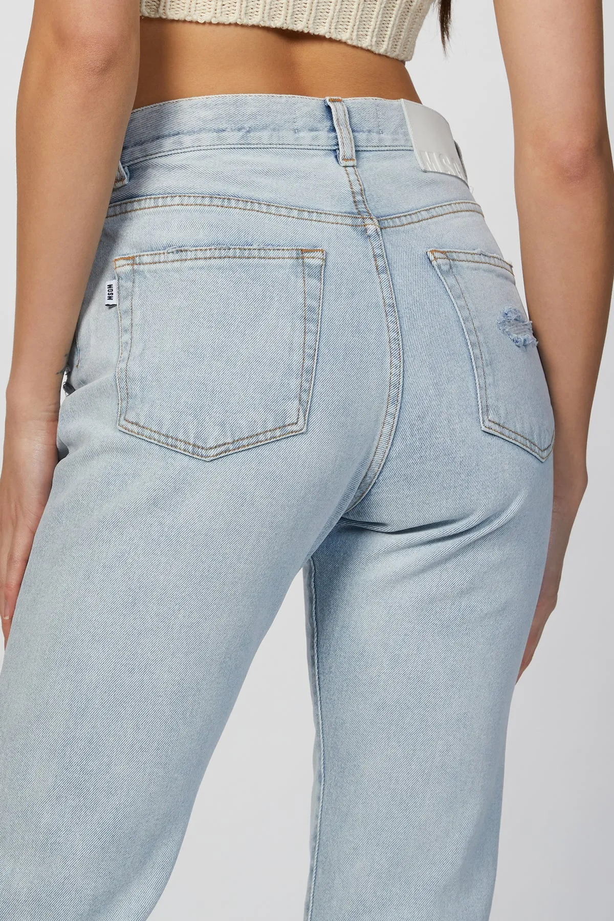 RIPPED-DETAILING CROPPED JEANS