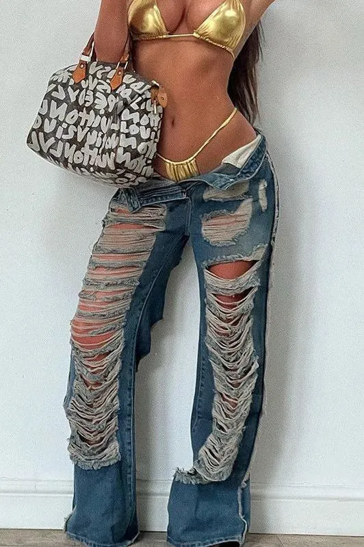 Ripped old straight jeans
