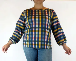 Rummage Style colourful check print long sleeve top size 16