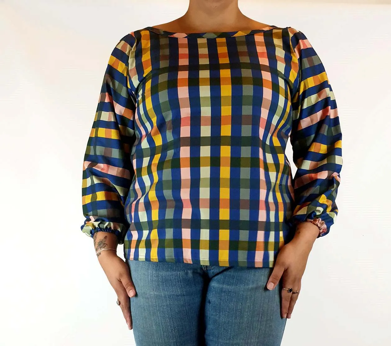 Rummage Style colourful check print long sleeve top size 16