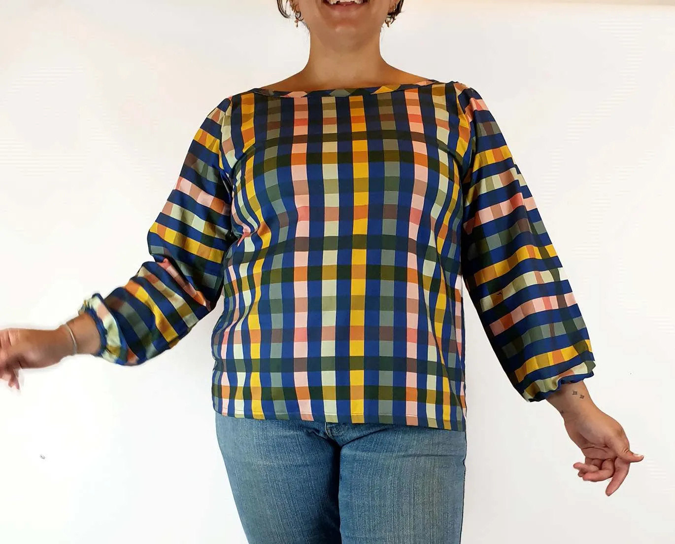 Rummage Style colourful check print long sleeve top size 16