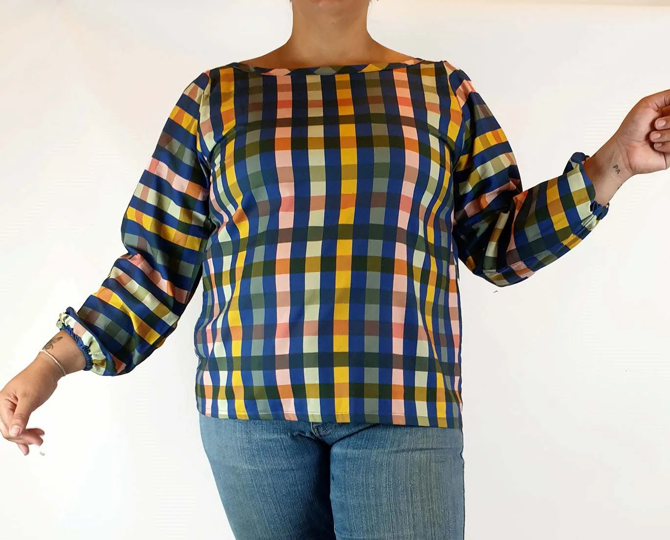 Rummage Style colourful check print long sleeve top size 16