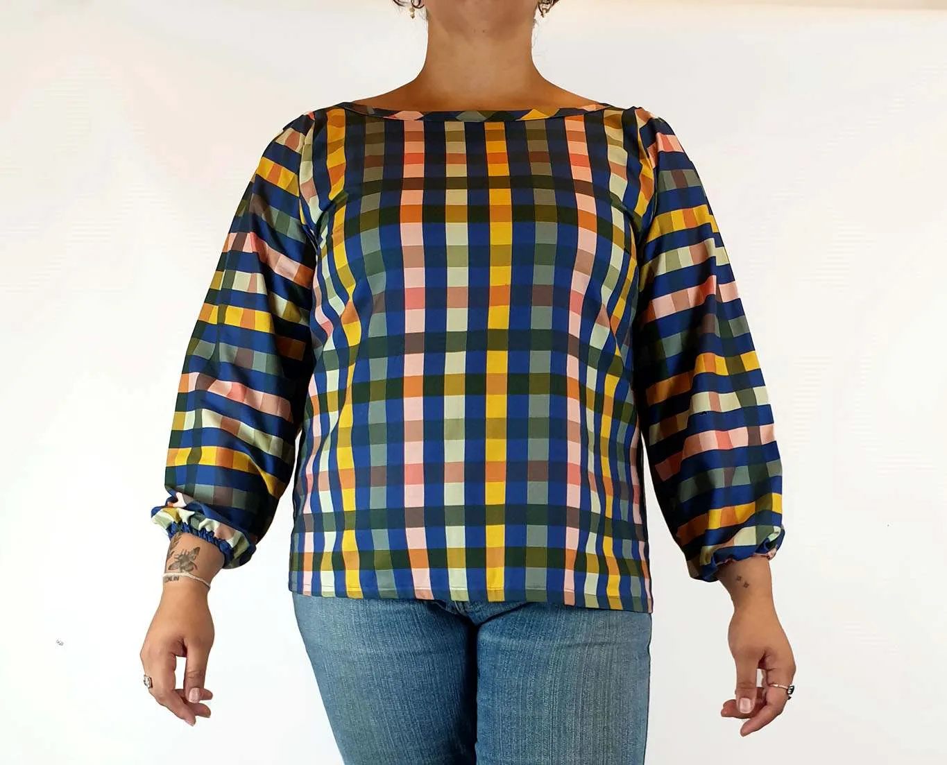 Rummage Style colourful check print long sleeve top size 16