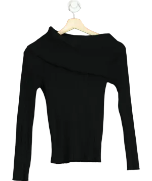 S_A Studio Black Ribbed Fold Neck Split Side Top UK S/M